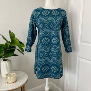 Rebecca Taylor blue geometric wool blend long sleeve dress 6